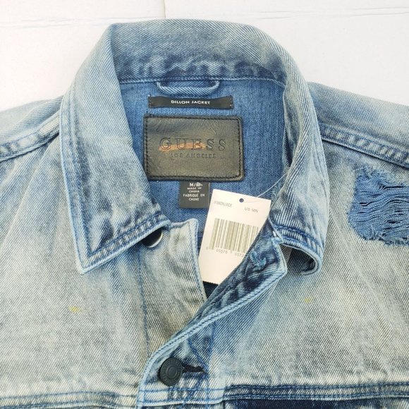 New GUESS Men's Dillon Denim Destroy Jacket sz M - Picture 6 of 9